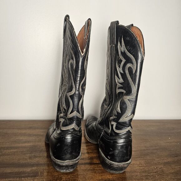 Nocona Men\'s Black Leather Cowboy Boots Size 10D, USA, Western, Red Stitching main image 8